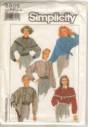 8806 88 EZ SEW BUTTON LS BLOUSE, SCARF PATTERN 8-14